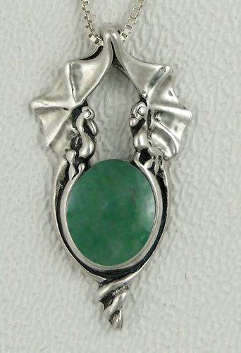 Sterling Silver Proud Pair of Dragons Pendant With Jade